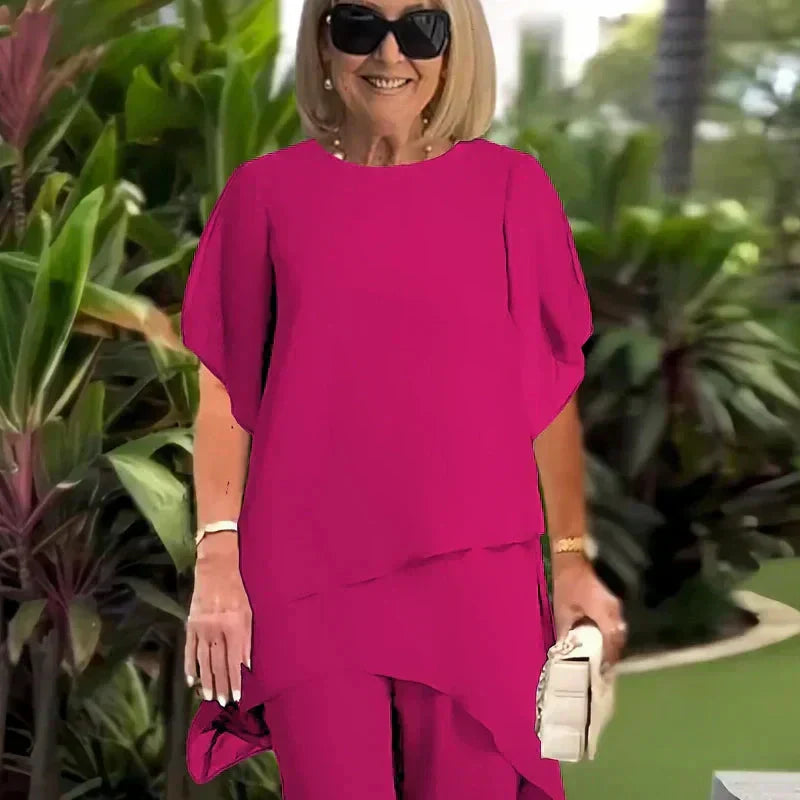 Traje con pantalón palazzo drapeado