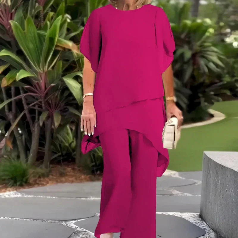 Traje con pantalón palazzo drapeado