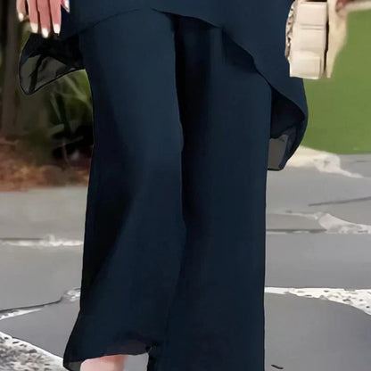Traje con pantalón palazzo drapeado
