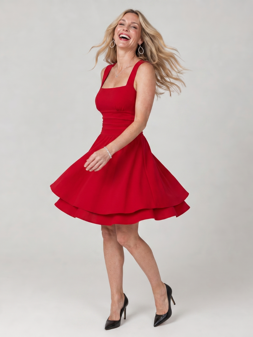 Square Neck Fit and Flare Mini Dress
