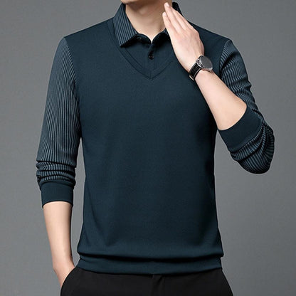 Elegant Striped Collar Two Piece Shirt