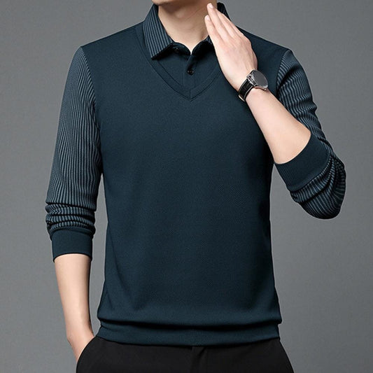Elegant Striped Collar Two Piece Shirt