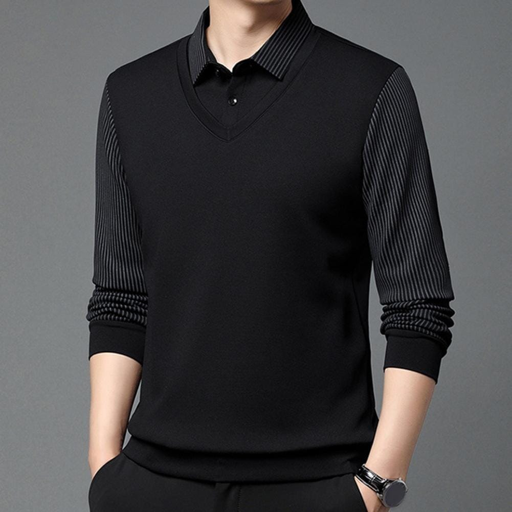 Elegant Striped Collar Two Piece Shirt