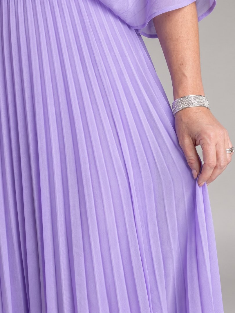 V Neck Maxi Dress with Pleated Skirt and Flutter Sleeves