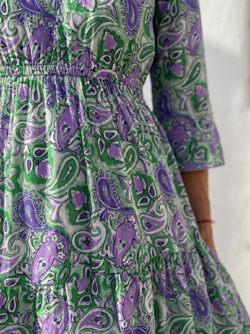 V Neck Printed Maxi Dress with Tiered Skirt