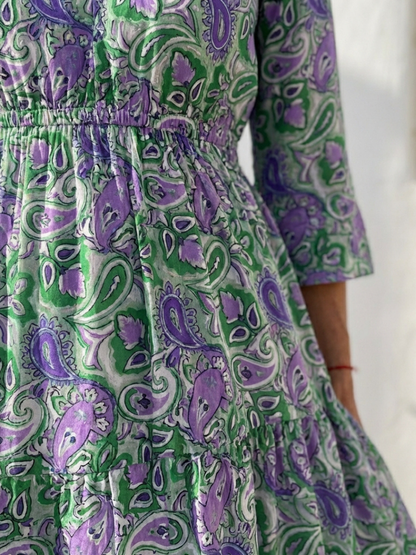 V Neck Printed Maxi Dress with Tiered Skirt