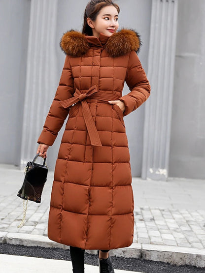 Grace | Abrigo acolchado largo de invierno con cinturón para mujer