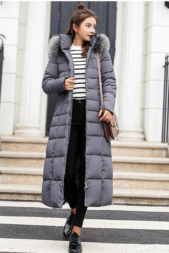 Grace | Abrigo acolchado largo de invierno con cinturón para mujer