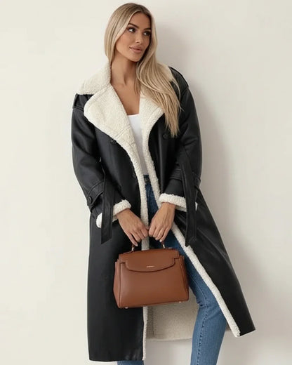 Kimberly | Abrigo largo de invierno con forro de piel de oveja para mujer