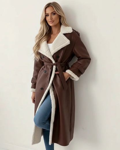 Kimberly | Abrigo largo de invierno con forro de piel de oveja para mujer