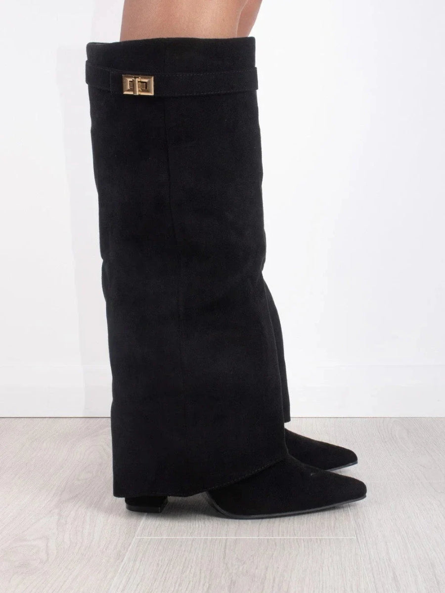 Women’s Leather Thigh-High Boots with Buckle