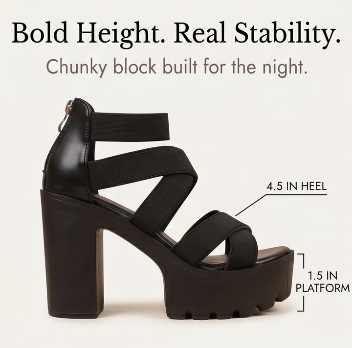Zarelle™ - Cross-Strap Platform Heel Sandals with Hidden Back Zip