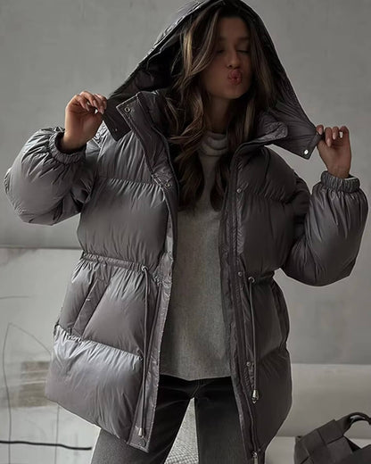 Chloe | Winter Drawstring Shiny Puffer Jacket