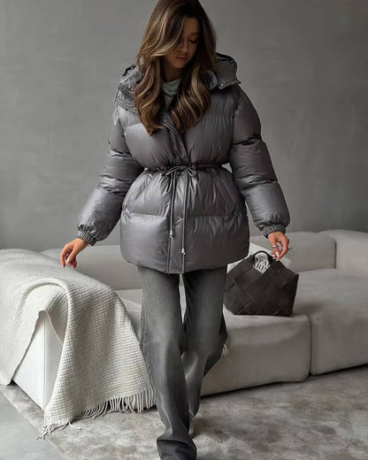 Chloe | Winter Drawstring Shiny Puffer Jacket