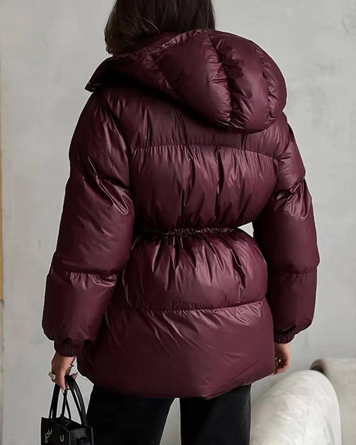 Winter Drawstring Shiny Puffer Jacket